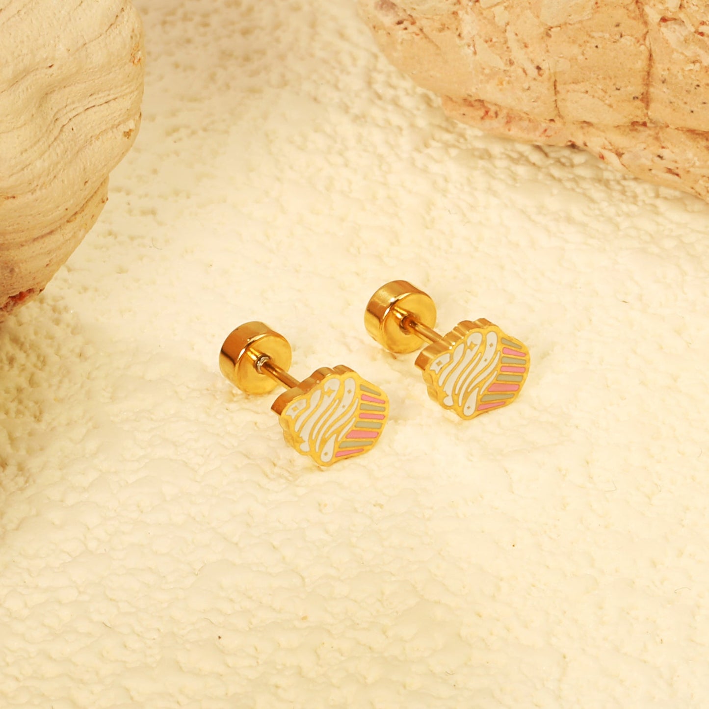 Wholesale  Screw plug 0.8*8mm pin cake cups with mixed color drop earrings 5.8*7.4mm gold color