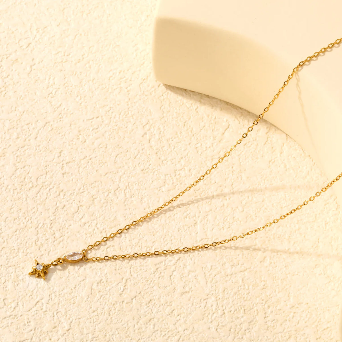 Celestial North Star Marquise CZ Rolo Chain Necklace | | 18K Gold Plated | MOQ 12