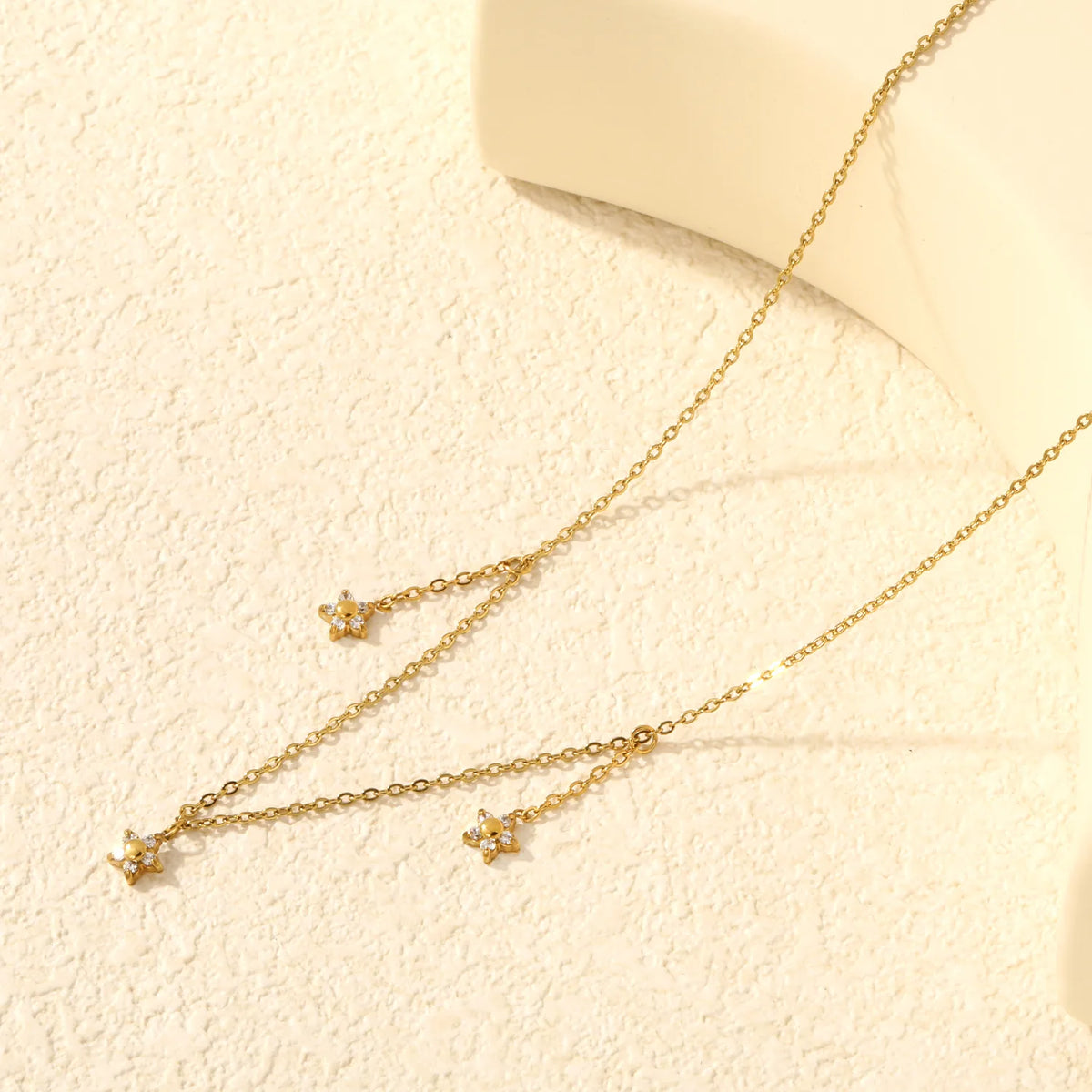 18K Gold Plated Minimalist Layering Necklace | Dainty Multi Star Charms Design | MOQ 12