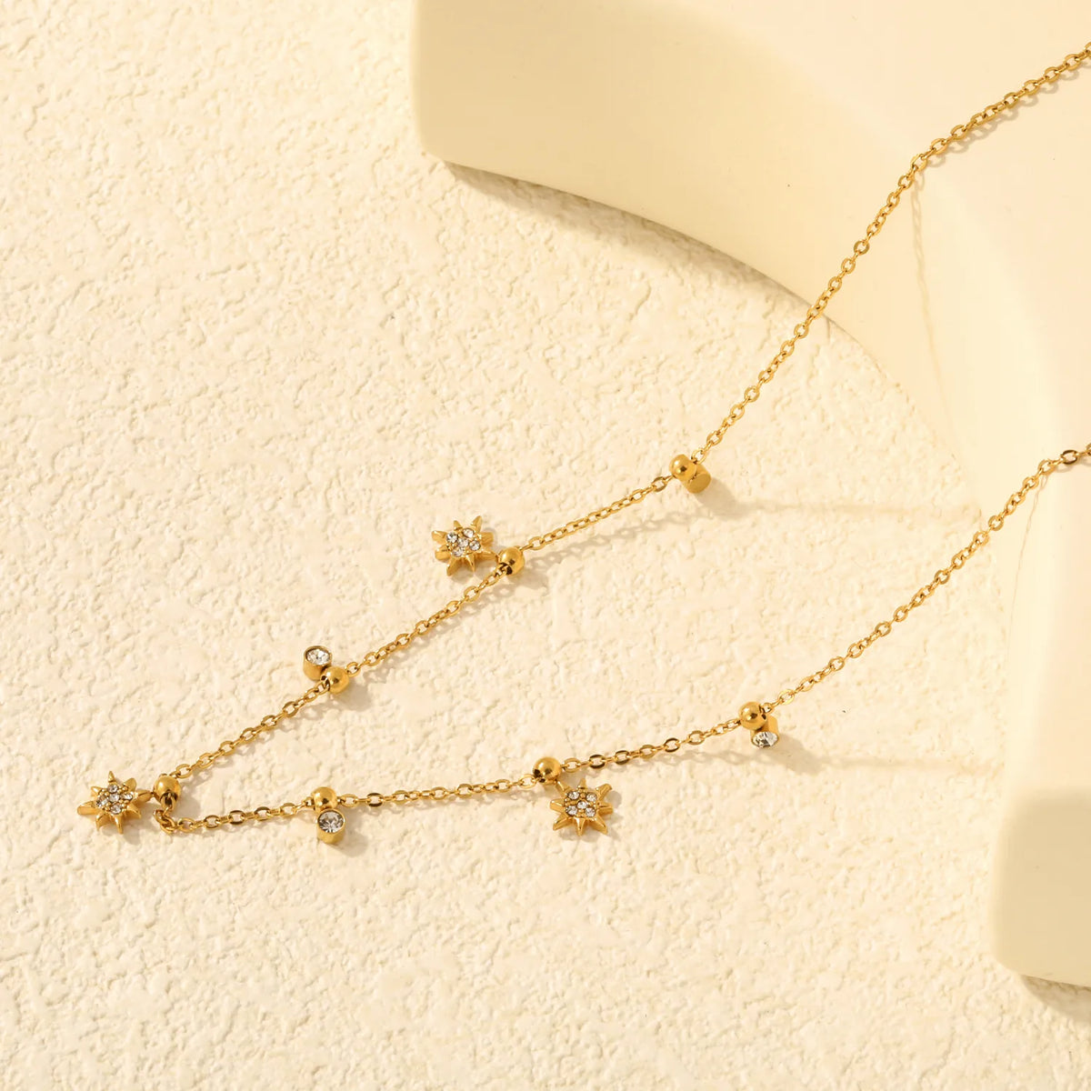 18K Gold Plated Star & Round CZ Mixed Charms Design Chain Necklace | 18K Gold Plated | MOQ 12