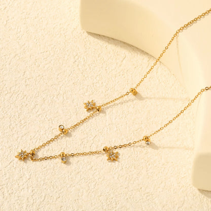 18K Gold Plated Star & Round CZ Mixed Charms Design Chain Necklace | 18K Gold Plated | MOQ 12