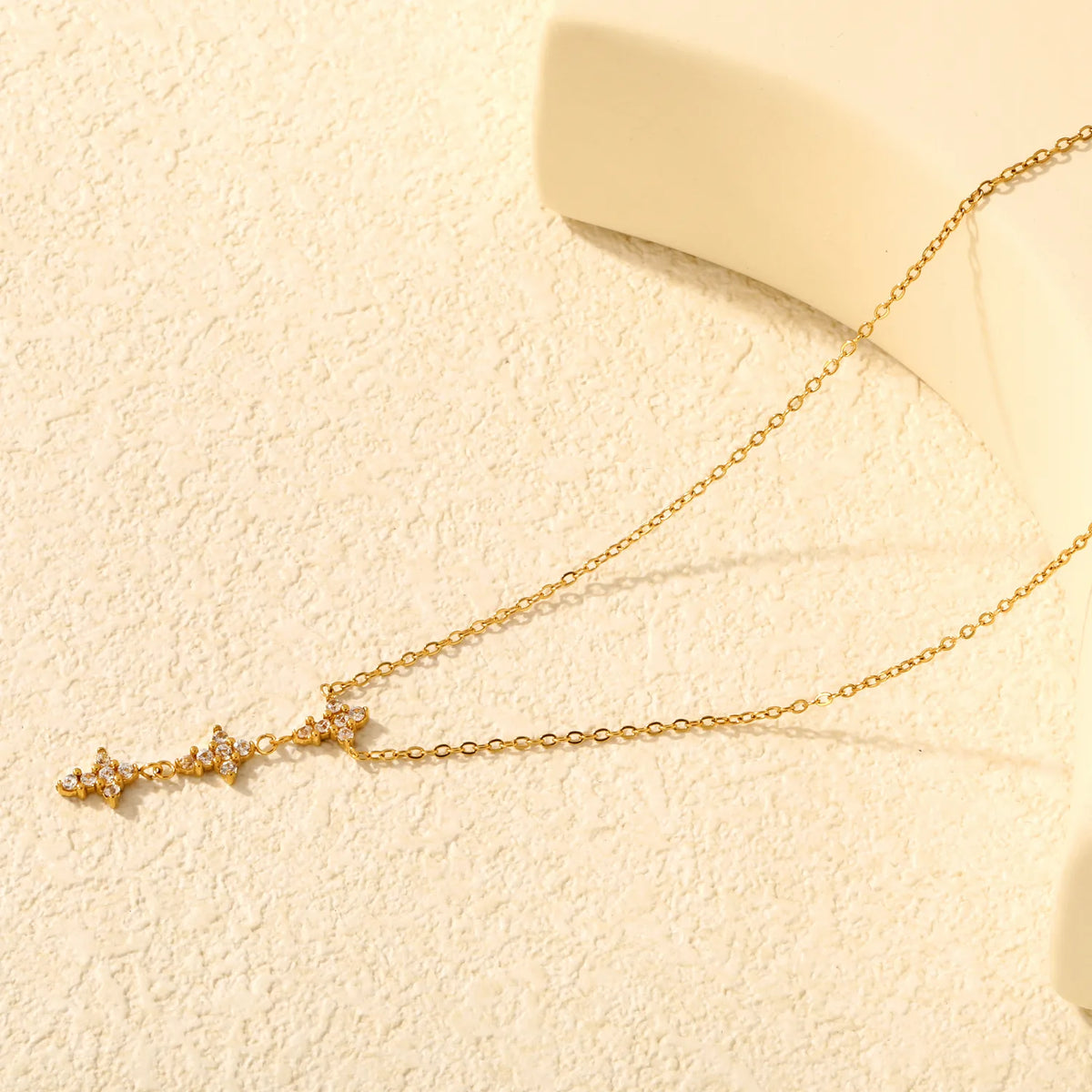 Vertical Cross Paved CZ Pendant Rolo Chain Necklace | Dainty Drop Cross Design | Wholesale MOQ 12