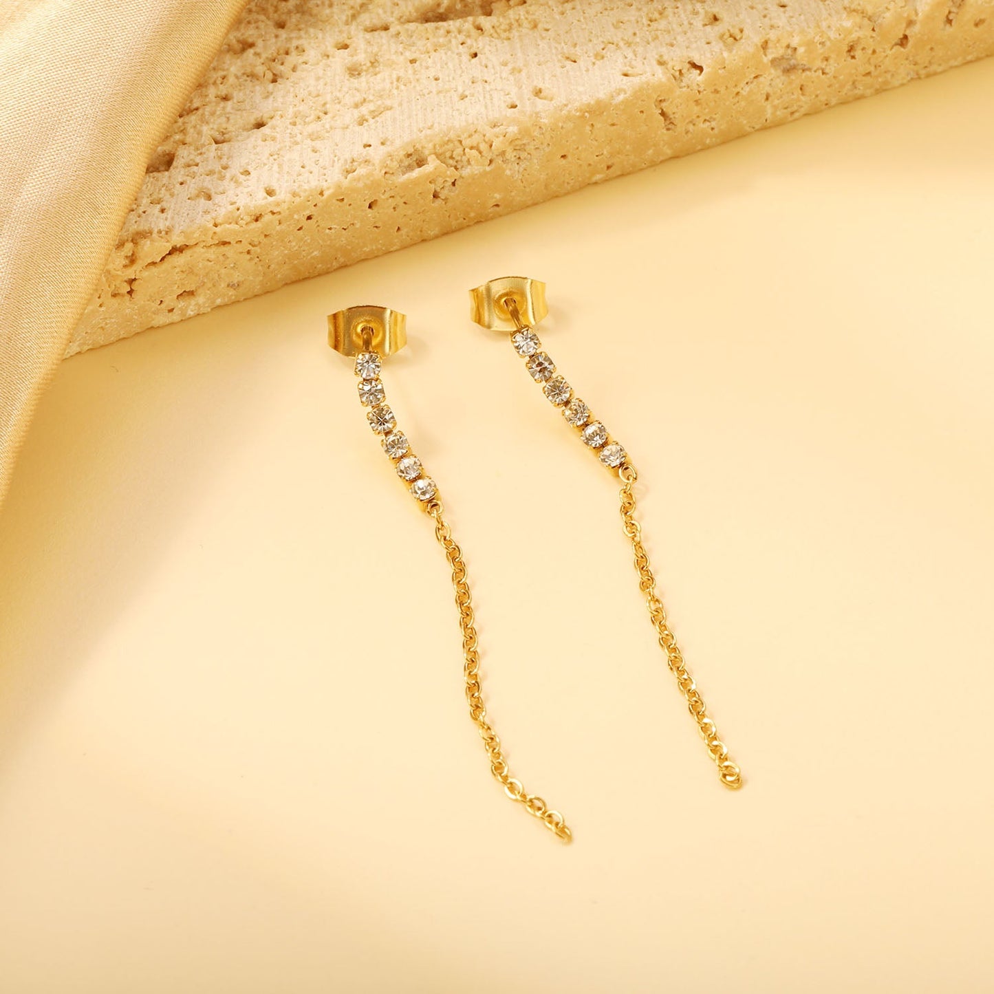 6 White Diamonds 2mm with Chain Earrings 50mm