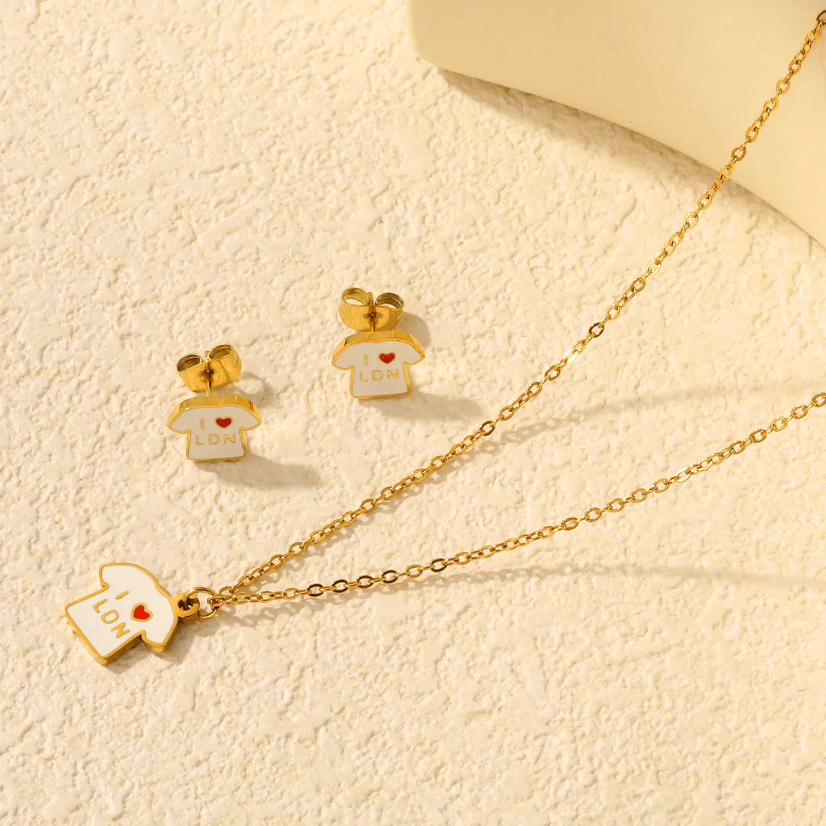 T Shirt Shape Dripping Oil Jewelry Set | Two Styles Option | 18K Gold Plated Necklace & Stud Earrings | MOQ 12