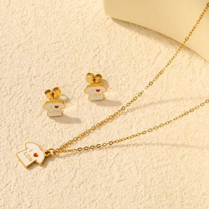 T Shirt Shape Dripping Oil Jewelry Set | Two Styles Option | 18K Gold Plated Necklace & Stud Earrings | MOQ 12