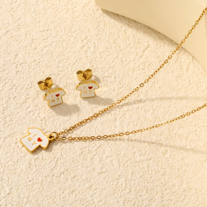 T Shirt Shape Dripping Oil Jewelry Set | Two Styles Option | 18K Gold Plated Necklace & Stud Earrings | MOQ 12