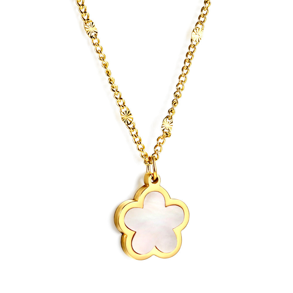 2025 New Year Peach Blossom Shape with White Shell Pendant Necklace 45+5cm