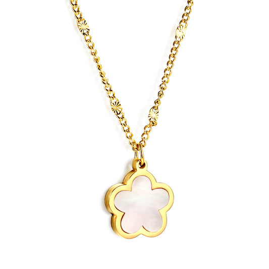 2025 New Year Peach Blossom Shape with White Shell Pendant Necklace 45+5cm