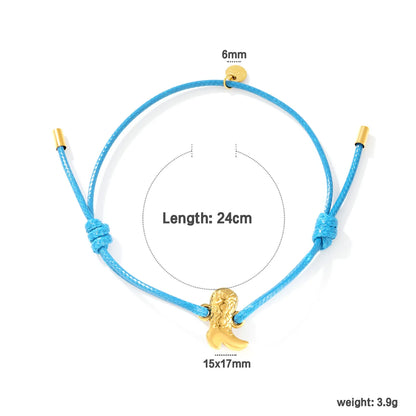 Blue Wax Rope Cowboy Boot Charm Bracelet for Wholesale | 18K Gold Plated Charm | MOQ 12