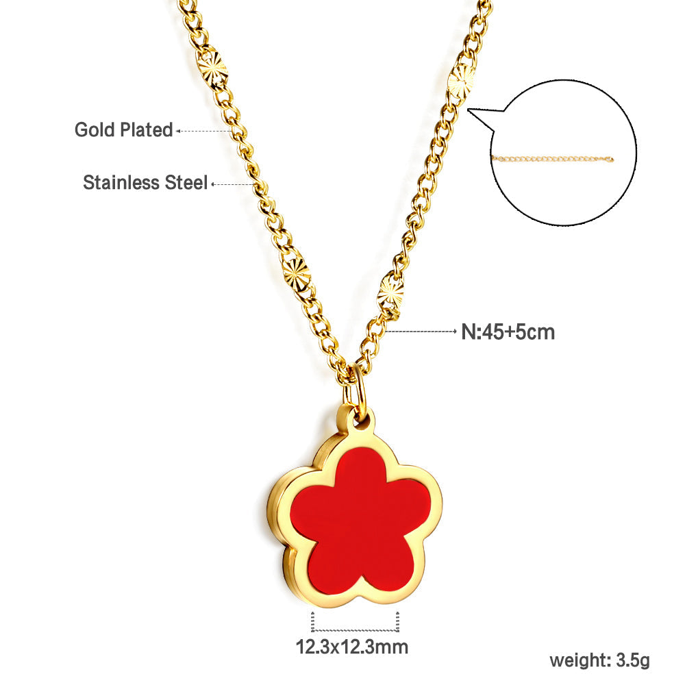 2025 New Year Peach Blossom Shape with White Shell Pendant Necklace 45+5cm