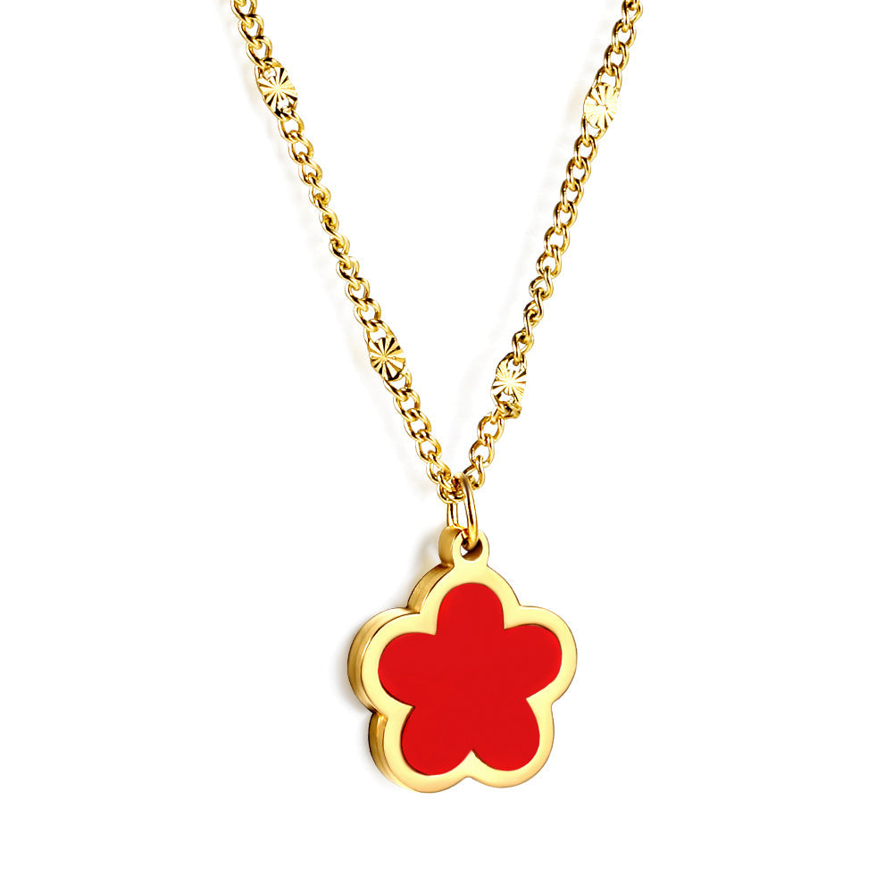 2025 New Year Peach Blossom Shape with White Shell Pendant Necklace 45+5cm