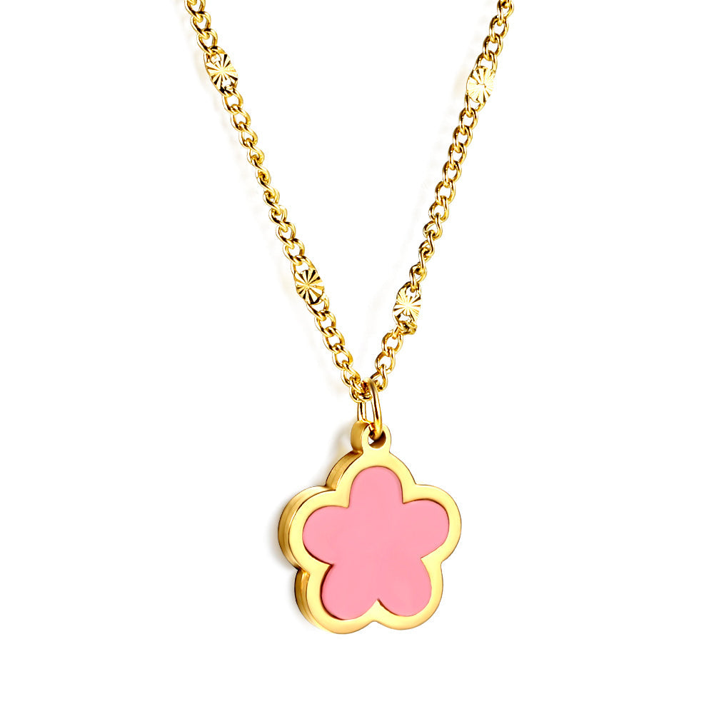 2025 New Year Peach Blossom Shape with White Shell Pendant Necklace 45+5cm