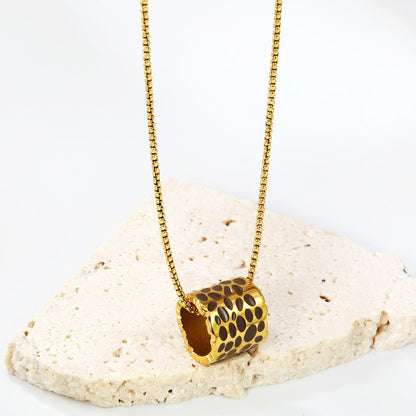 11*12mm hollow cylinder with light curry/pink/blue speckled oil drop pendant necklace 1.2 square pearl chain 40+5cm+6mm round piece gold color