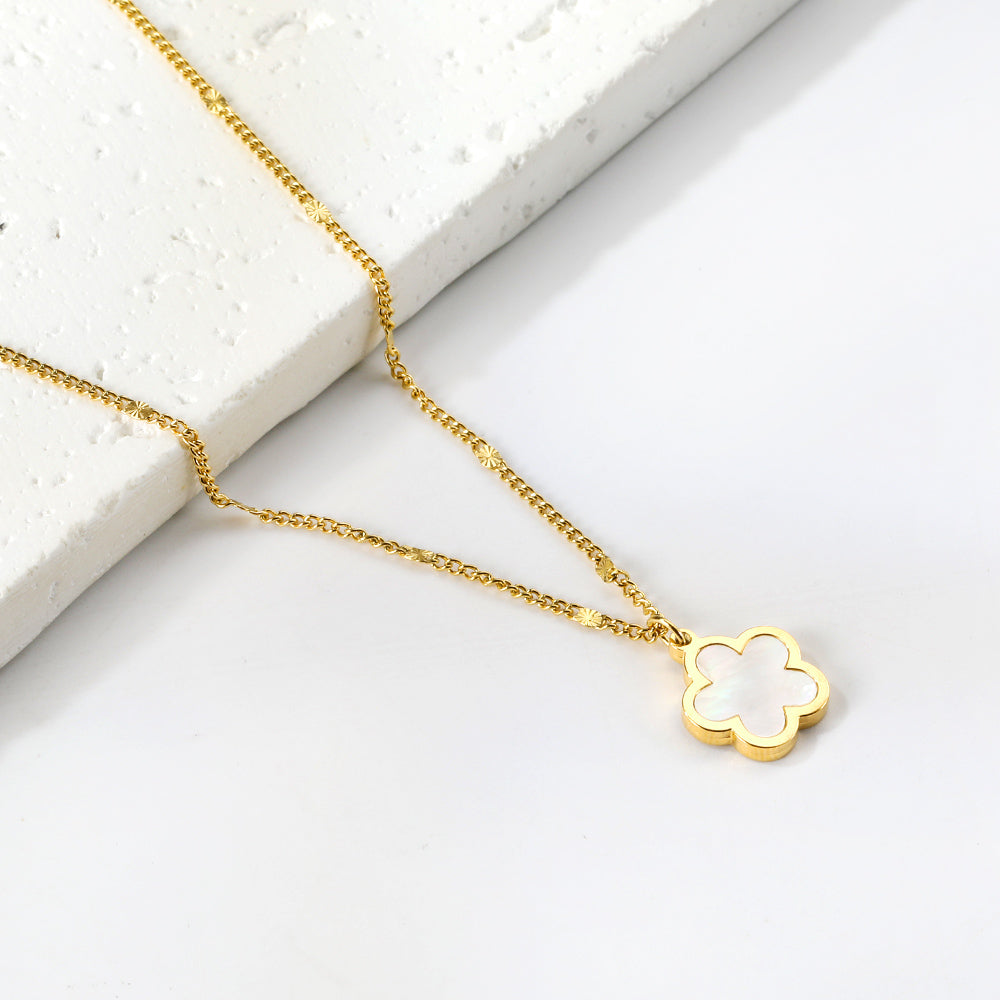 2025 New Year Peach Blossom Shape with White Shell Pendant Necklace 45+5cm