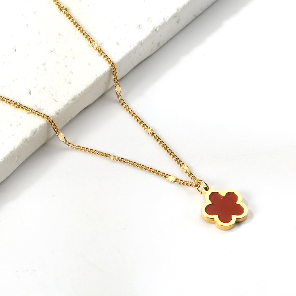 2025 New Year Peach Blossom Shape with White Shell Pendant Necklace 45+5cm
