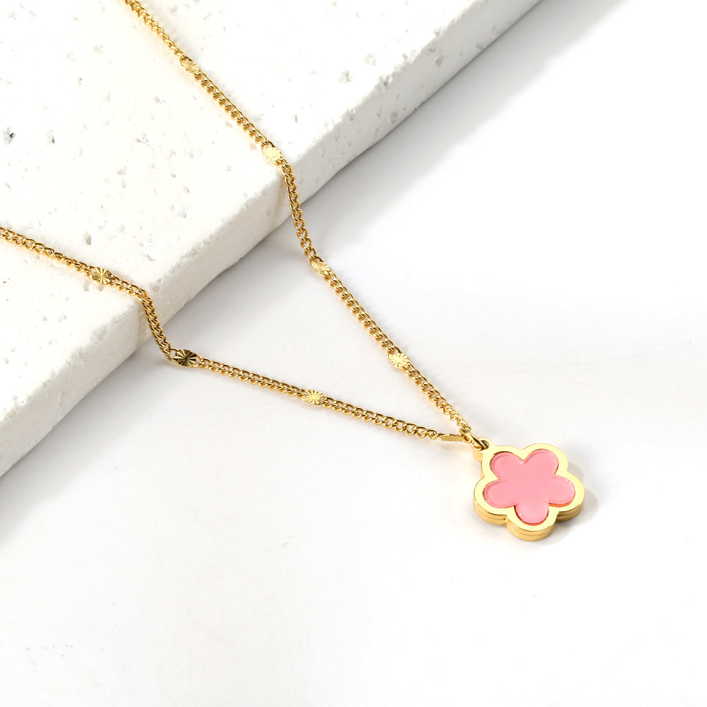 2025 New Year Peach Blossom Shape with White Shell Pendant Necklace 45+5cm