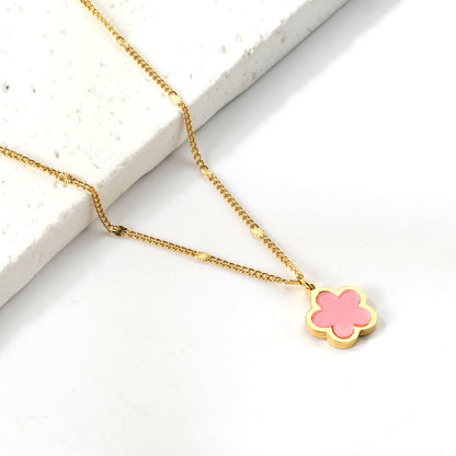 2025 New Year Peach Blossom Shape with White Shell Pendant Necklace 45+5cm