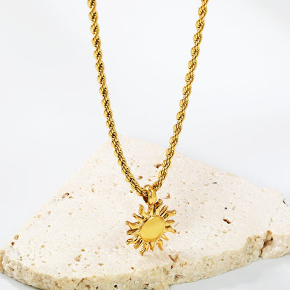13*16.8mm Sun Pendant Necklace 40+5cm+6mm Round Plaque Gold Color