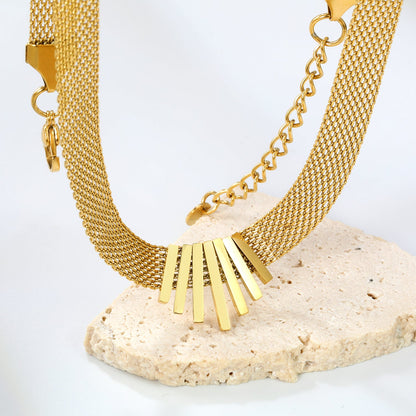 22*18mm black oil drop/golden long and short vertical bar accessories 8mm mesh chain necklace 40+5cm+6mm round plaque gold color