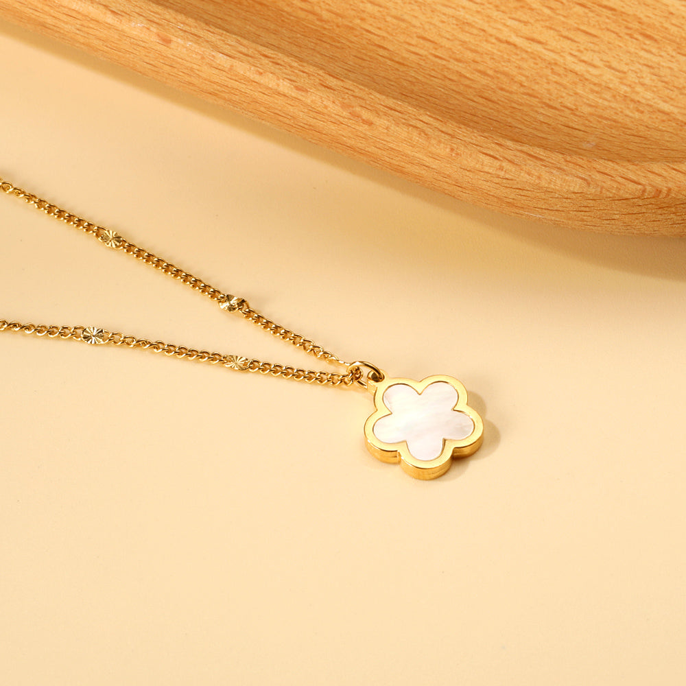 2025 New Year Peach Blossom Shape with White Shell Pendant Necklace 45+5cm