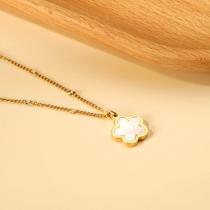 2025 New Year Peach Blossom Shape with White Shell Pendant Necklace 45+5cm