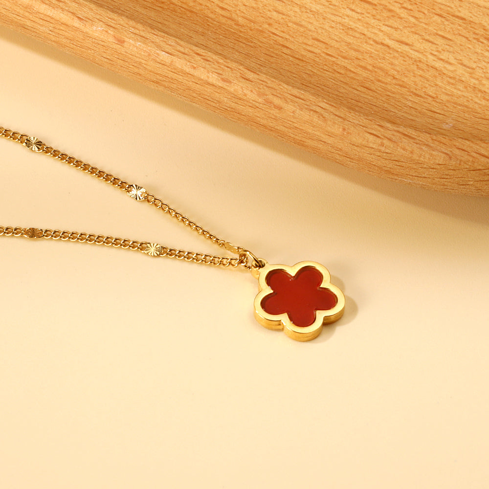 2025 New Year Peach Blossom Shape with White Shell Pendant Necklace 45+5cm