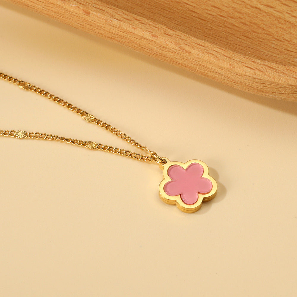 2025 New Year Peach Blossom Shape with White Shell Pendant Necklace 45+5cm
