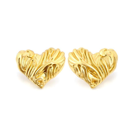 18K Gold 18.4*15.1mm Heart Earrings Cast Brushed Love Earrings for Women Wholesale Love Jewelry