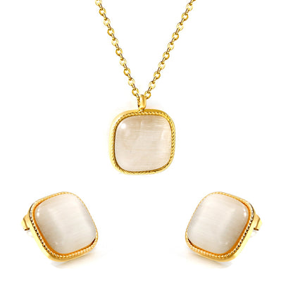 16.5*16.5mm twisted edge square with white cat's eye stone set
