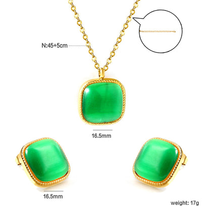 16.5*16.5mm twisted edge square with Green cat's eye stone set