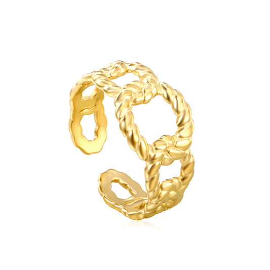 Stainless Steel 18k Gold Plated Adjustable Finger 10.4mm Rings Twisted Link Chain Open gift