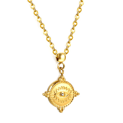 2024 New Year Steel Bead with Round Cake Eye Pattern Pendant Necklace with Diamonds 45+5cm