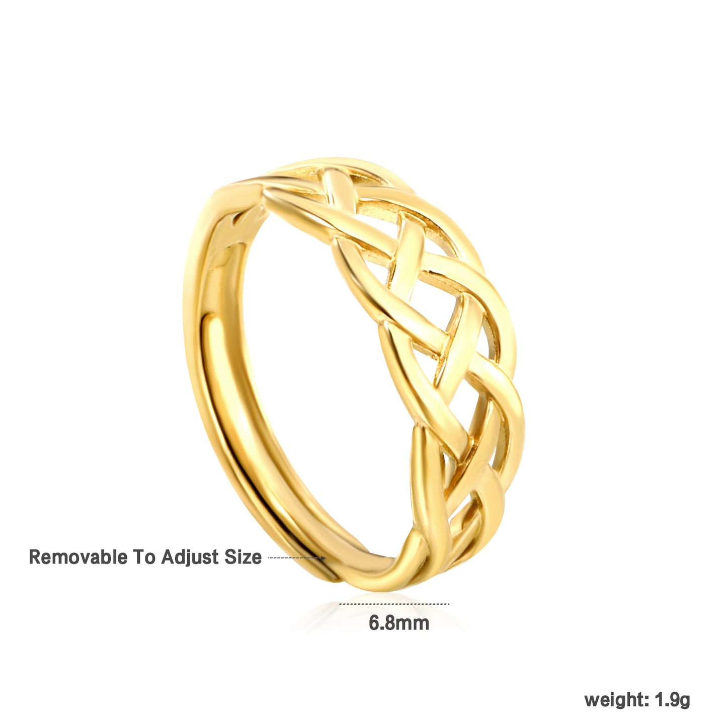 6.8mm Multiple Cross Lines Simple 18K Gold Ring Weave Shape C-Rings Wholesale
