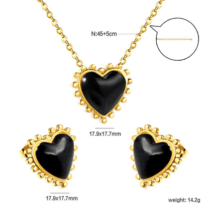 17.9*17.7mm Loose Beads Edged Heart with Black Cat's Eye Stones Set