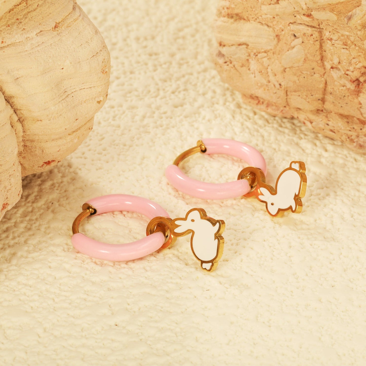 2*10mm circle with pink dripping oil+8.5*11.8mm rabbit with white dripping oil fittings earrings gold color