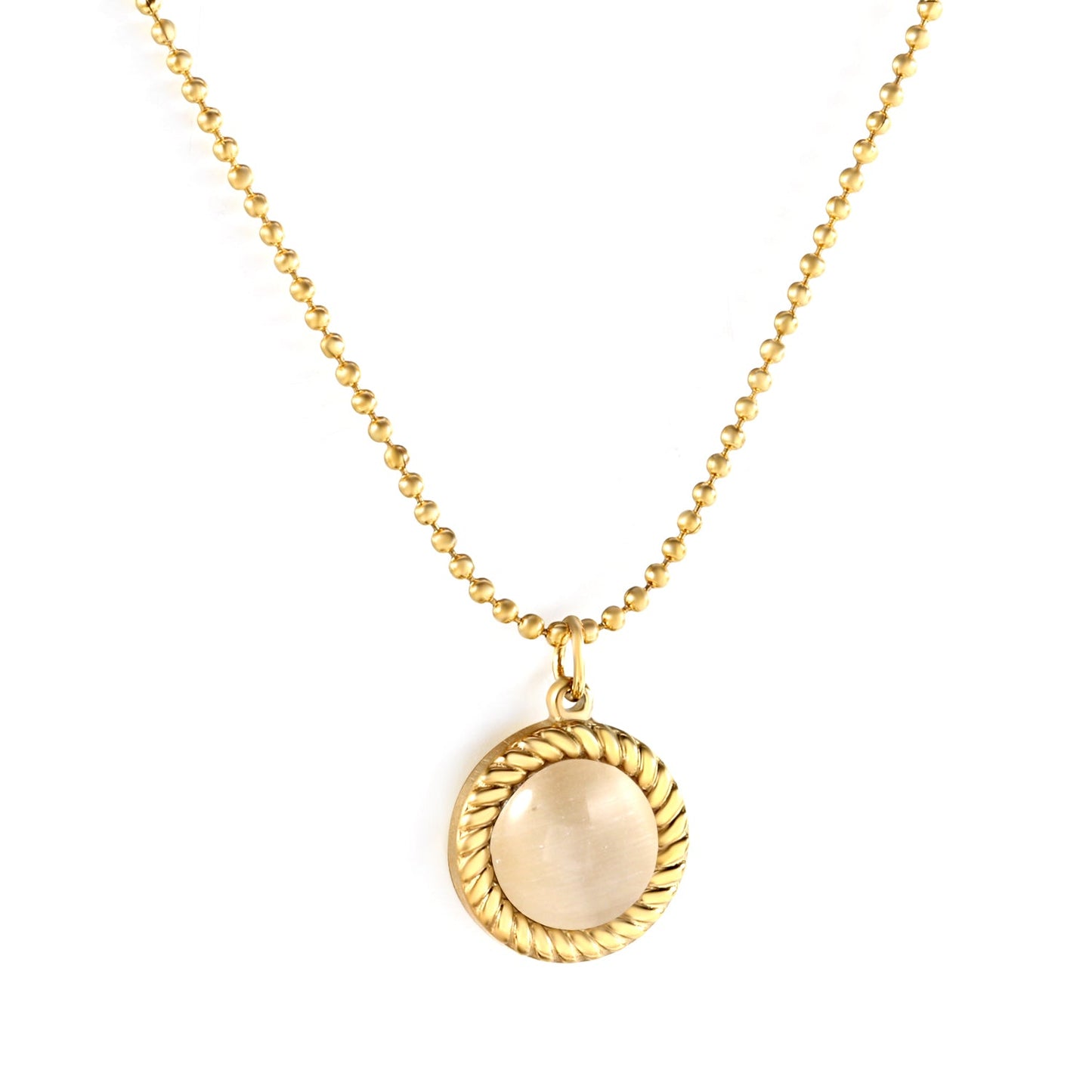 Round Twist Trim with White Cat's Eye Pendant 11.6mm Necklace 45+5cm