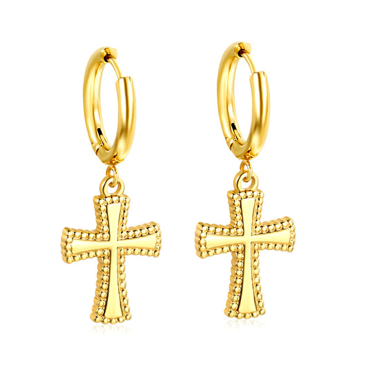 wholesale 18k Gold Plated Stainless Steel 13.9*20mm Cross Drop Earring Jewelry