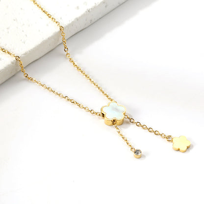 2024 New Year White Shell Peach Blossom + Peach Blossom Accessories with Diamond Pendant Necklace 45+5cm