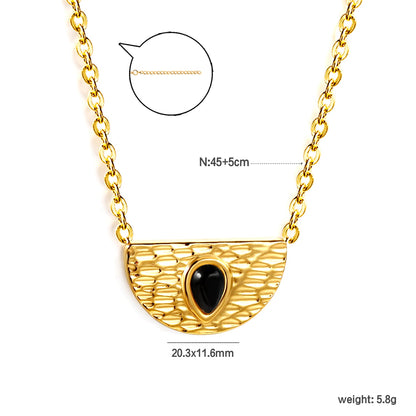Semi-circle with teardrop black cat's eye pendant 20.3*11.6MM Necklace 45+5cm