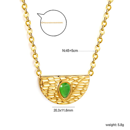 Semi-circle with teardrop green cat's eye pendant 20.3*11.6MM Necklace 45+5cm
