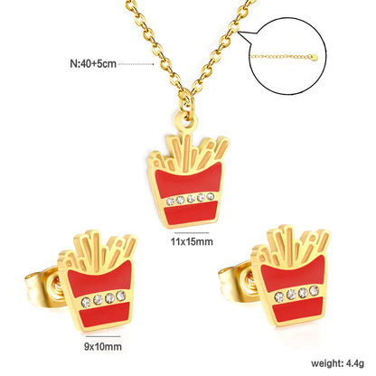 Cartoon  French Fries Design Jewelry Set | 18K Gold Plated Necklace & Stud Earrings | MOQ 12
