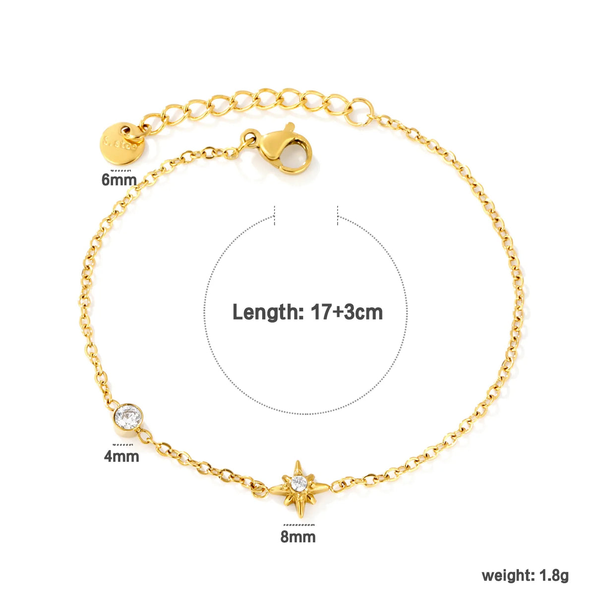 Chic Ethereal North Star Zircon Bracelet Wholesale | 18K Gold Plated | MOQ 12