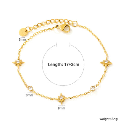 Radiant North 8mm Star Charm Zircon Bracelet Wholesale | 17+3cm Adjustable | 18K Gold Plated | MOQ 12 |