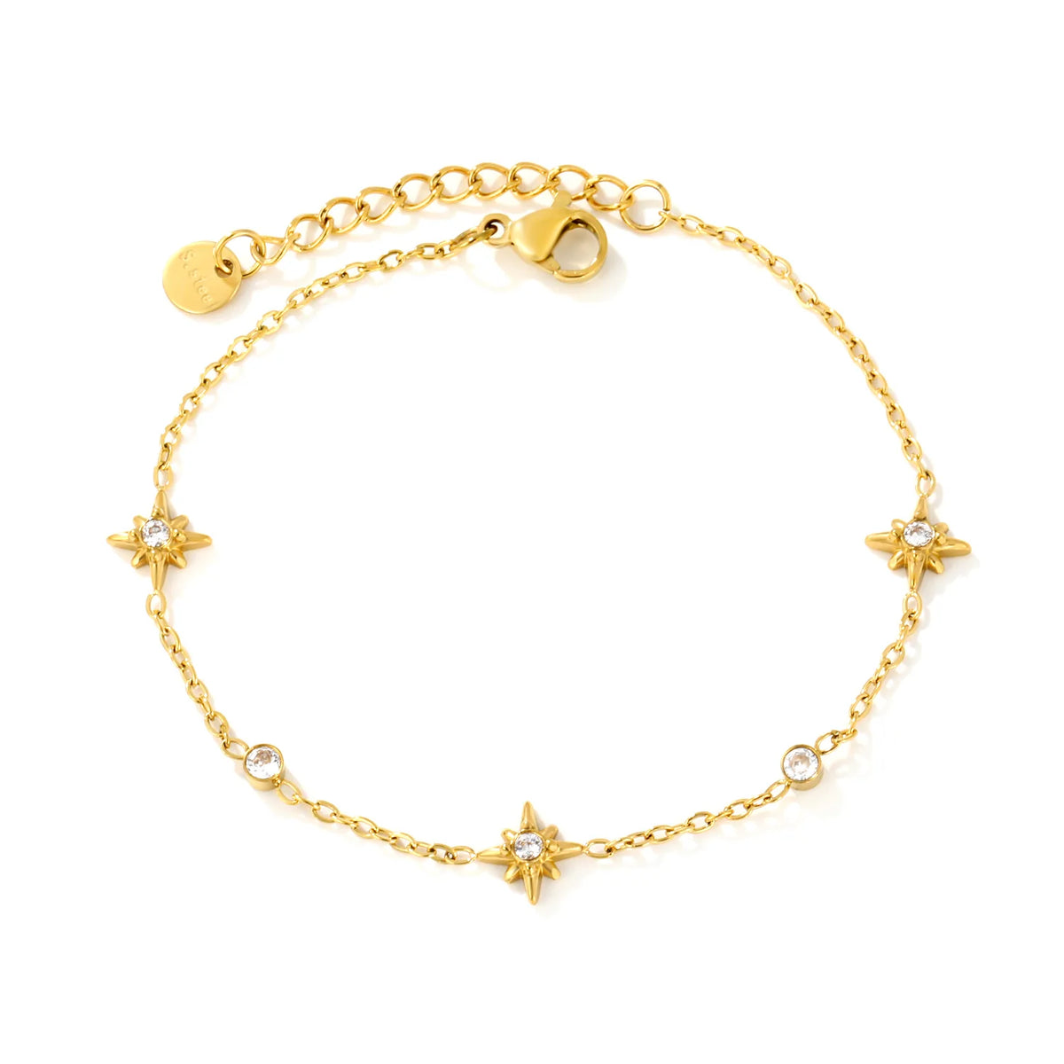 Radiant North 8mm Star Charm Zircon Bracelet Wholesale | 17+3cm Adjustable | 18K Gold Plated | MOQ 12 |