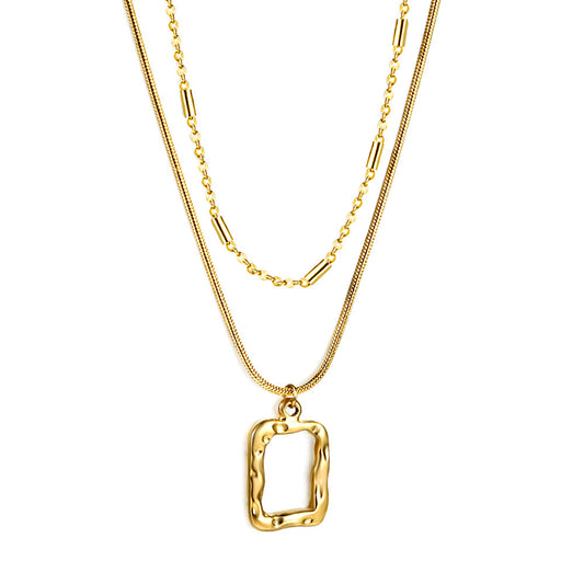 Wholesale Rectangle Hollow Circle Pendant + Matching Chain Necklace 41+38+5cm