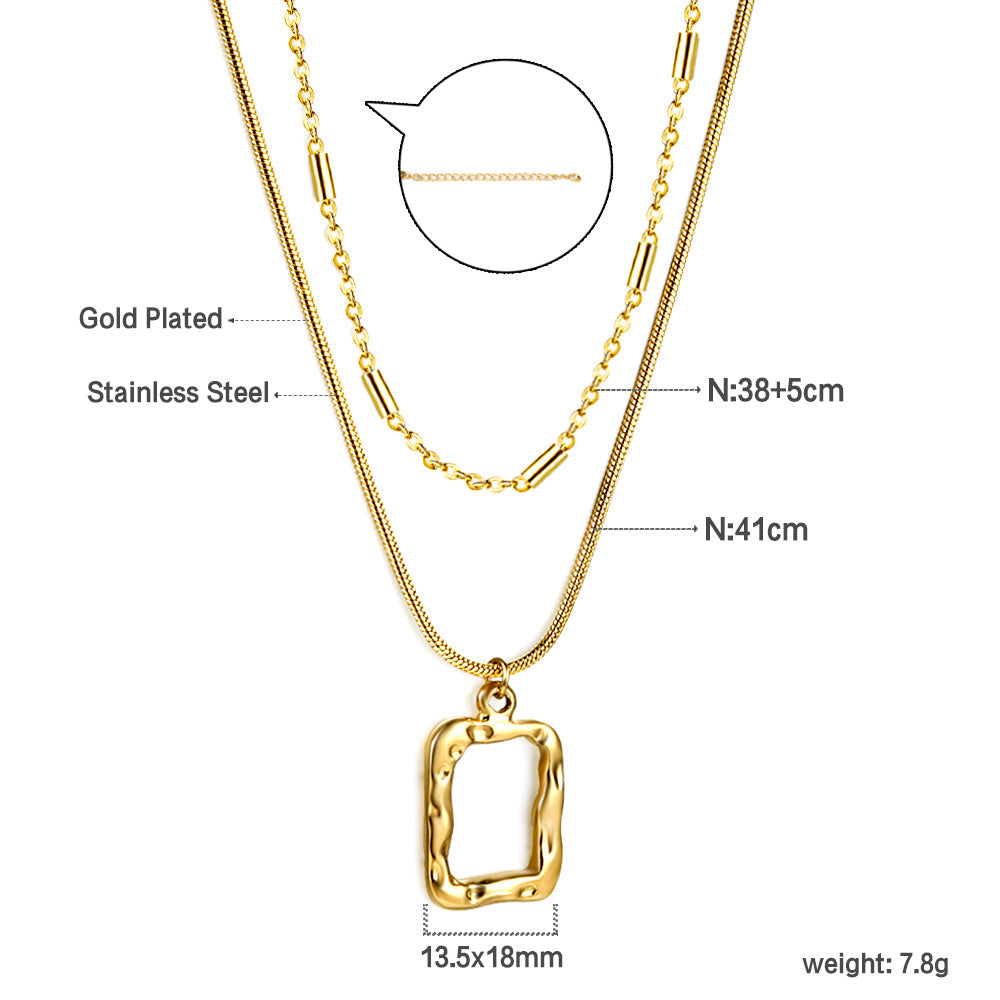 Wholesale Rectangle Hollow Circle Pendant + Matching Chain Necklace 41+38+5cm
