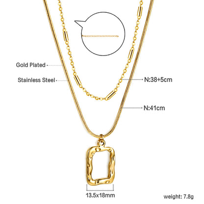 Wholesale Rectangle Hollow Circle Pendant + Matching Chain Necklace 41+38+5cm