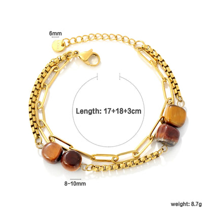 Boho Layered Natural Stone Bead Bracelet | Two Colors Option | 17+18+3cm Adjustable | Bulk Order MOQ 12