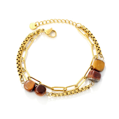 Boho Layered Natural Stone Bead Bracelet | Two Colors Option | 17+18+3cm Adjustable | Bulk Order MOQ 12