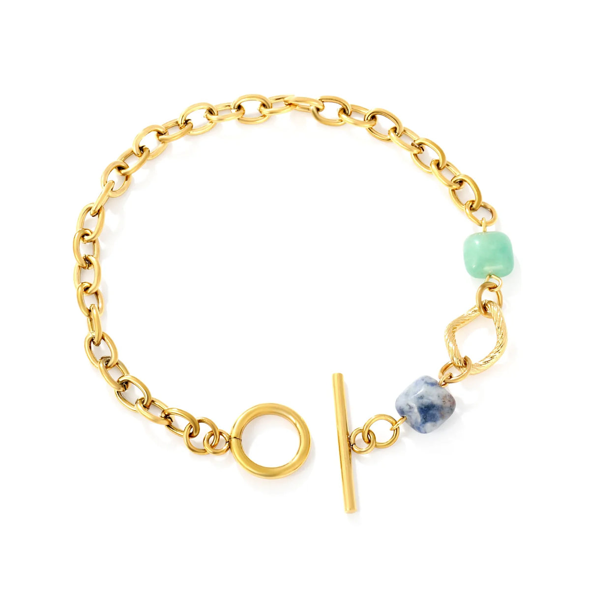 Wholesale Chunky Oval Link Natural Stone Toggle Bracelet | 18K Gold Plated